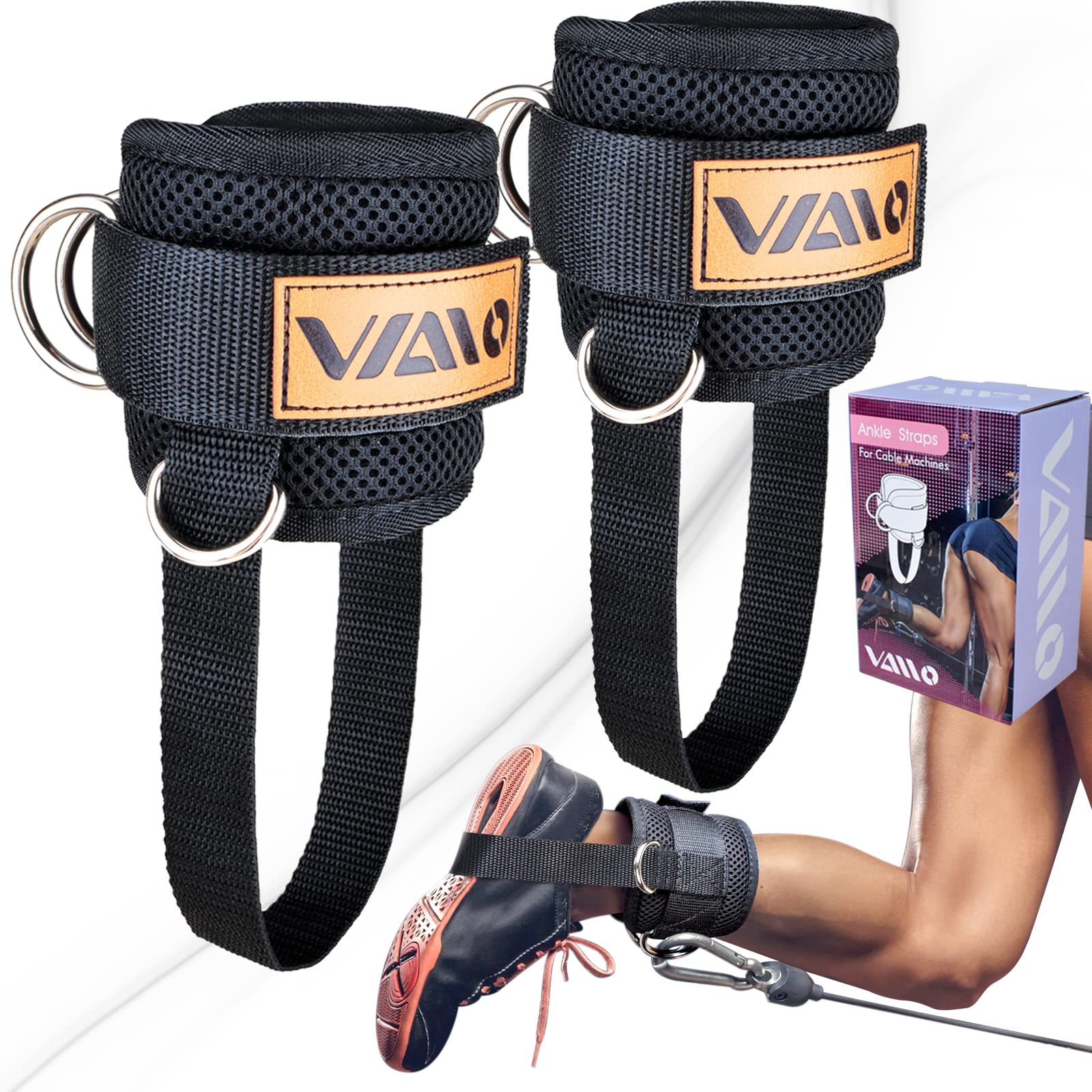 VAIIO Ankle Straps for Cable Machines,Adjustable Comfort fit Neoprene, Reinforce Double D-Ring - Premium Ankle Cuffs to Improve 