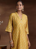 Libas Womens Printed Silk Blend Straight Kurta With Palazzos And Dupatta Mustard Xl