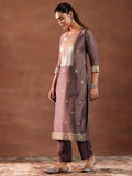 Libas Womens Woven Design Silk Blend Straight Kurta With Trousers And Dupatta Mauve M