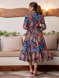 Selvia Western Dress For Women| Printed 3/4 Sleeve Rayon Blend Western Dress For Women | V-Neck A-Line Dress For Women | One Piece Dress For Women (612Dtk7685N-L_Multi) Multicolour