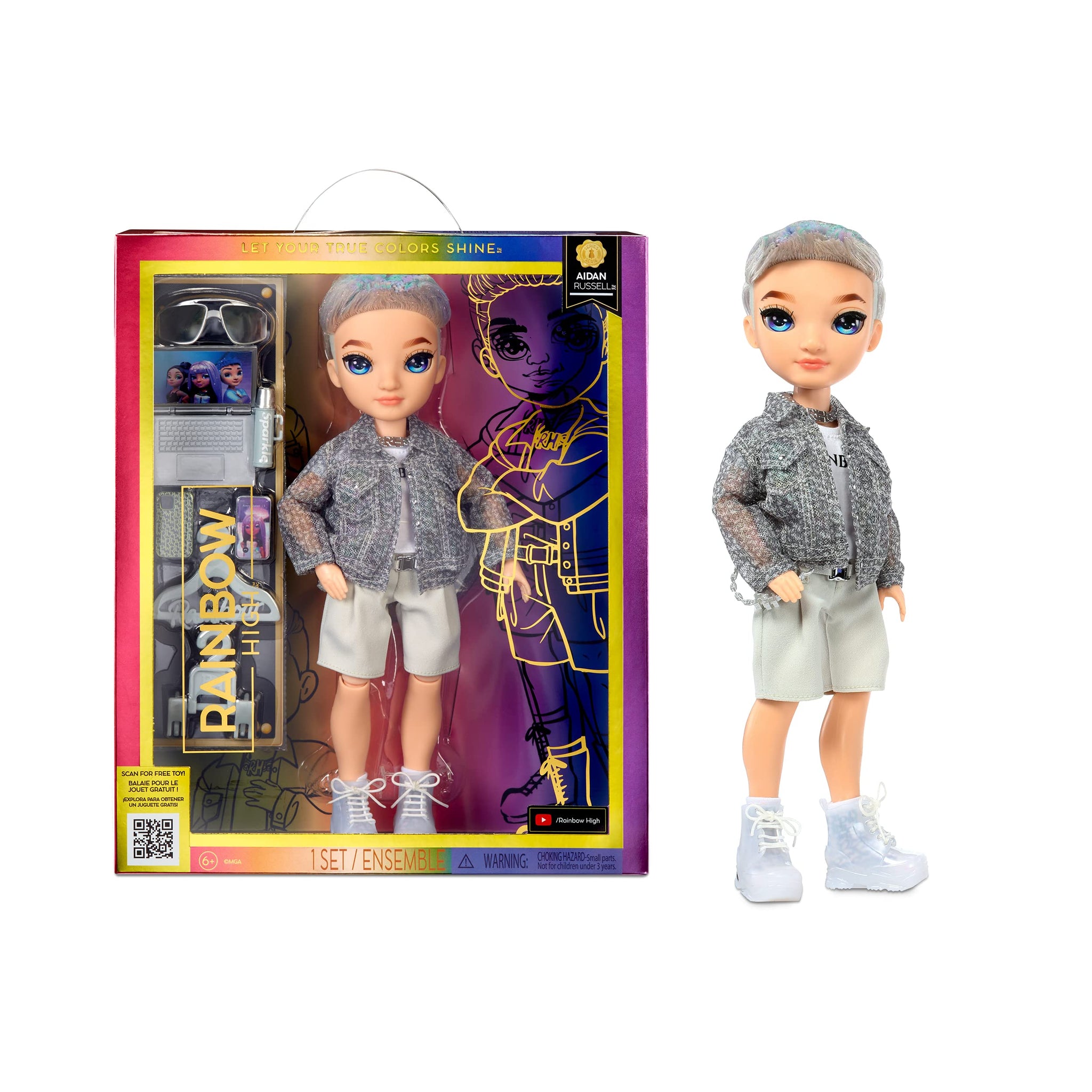 Rainbow High Aidan- Purple Boy Fashion Doll. Fashionable Outfit & 10+ Colorful Play Accessories. Great Gift for Kids 4-12 Years 