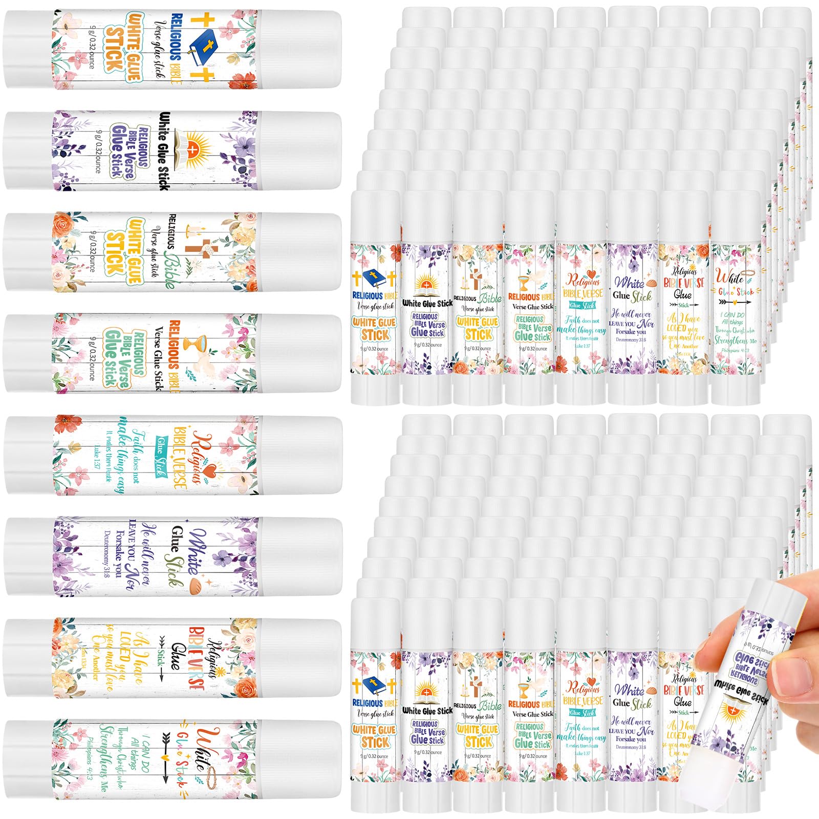 Zubebe 200 Pcs Religious Bible White Glue Stick Bulk Christian Church Gifts Sets 0.32 oz Washable Glue Stick for Sunday School P