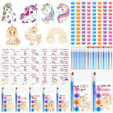 Leinuosen 28 Sets Unicorn Party Favors Wood Painting Craft Kits with Art Supplies and Inspirational Cards Thank You for Coming G