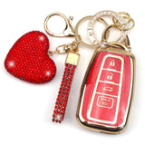 YIKECASE Key Fob Cover with Diamond Keychain Car Key Holder Compatible with Toyota Highlander RAV4 Camry Avalon C-HR Corolla GT8