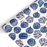 JarThenaAMCS Fall Porcelain Pumpkin Wrapping Paper Mini Roll 17 In x 32.8 Ft Chinoiserie Blue Pumpkin Gift Wrap Paper for Autu
