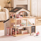 ROBUD Doll House, Wooden Dollhouse with 6 Rooms, 29-pcs Furniture Set, Working Elevator, Garage, Swimming Pool, Ideal Gift for K