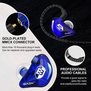 BASN in Ear Monitor Headphones for Musicians Audiophiles Drummers, Bsinger Pro Noise Isolating Earbuds with Dual Driver Dynamic