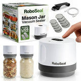 RoboSeal Rechargeable Mason Jar Vacuum Sealer for Mason Jars Wide & Regular Mouth, One Touch Operation, 50 Jar Lids and Jar Open