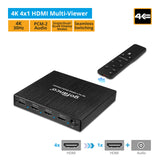 gofanco 4K 4x1 HDMI Multi Viewer (QuadView) with Remote - 4 HDMI Inputs (Devices) & 1 Output (Display), Up to 4K @30Hz, Seamless