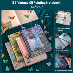 Aromoty Vintage Oil Painting B6 Notebook (Navy Blue-Gallery)