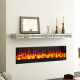 Blingworld Fireplace Mantel Mirrored 48 Glass Floating Mantel Shelf For Over Fireplace & Under Tv Gorgeous Crystal Crushed Diamond Floating Wall Shelves For Living Room Bedroom Kitchen Silver -Like New