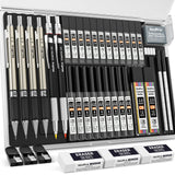 Nicpro 37PCS Art Mechanical Pencil Set, 4PCS Metal Drafting Pencil 0.3mm, 0.5 mm, 0.7 mm, 0.9 mm & 2PCS 2mm Lead Holder (6B 4B 2