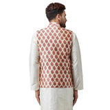 Sojanya (Since 1958, Men'S Silk Blend Maroon Printed Only Nehru Jacket, Size: L