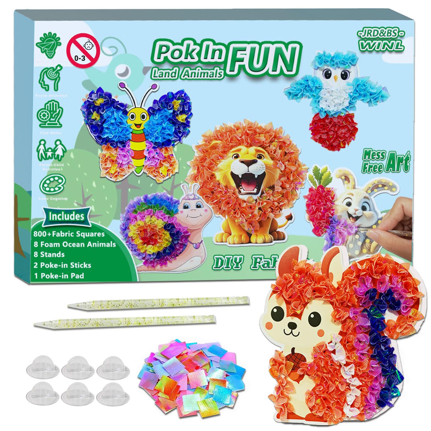 mom&myaboys Poke A Dot Art Kit - Animals Theme with Snail, Lion, Owl, Squirrel, Butterfly | No-Mess Sewing Craft for Kids Ages 4