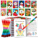 BenLouis 12 Christmas Mini Activity Books with 12 Crayons for Kids ages 4-8-16 Xmas Party Favors Bulk Different Brain Game for C