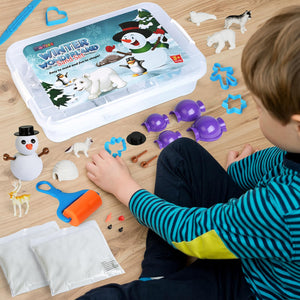 Winter Wonderland Snow Sand Playset, Creativity Toy Sensory Bin with Arctic Animal Figures, 2 Lbs of Sand and Snowman Molds for