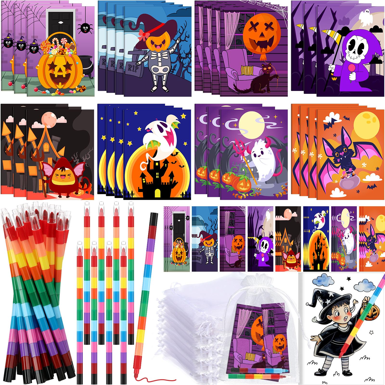 Blosssound 112 Pcs Halloween Coloring Books Ghost Drawing Books Stacking Crayons Bookmarks Goodie Bags Gifts Party Favors Gifts 