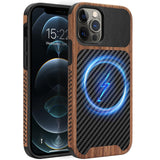 ZZDZZ Magnetic Case Compatible with iPhone 12 Pro/iPhone 12 Case [Compatible with MagSafe] Wood and Leather Carbon Fiber Design 