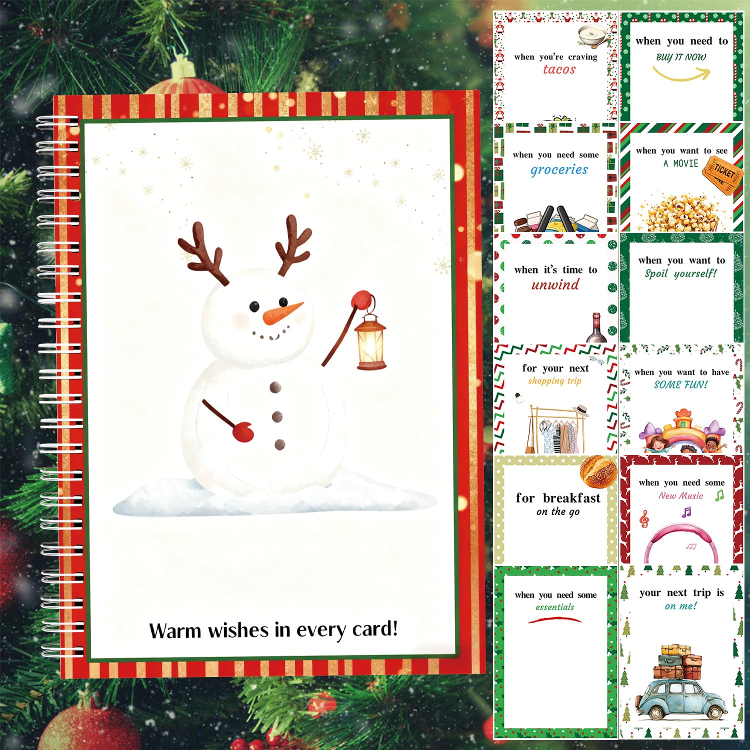 Merry Christmas Gift Card Holder Book - DIY Spiral-Bound with Surprises, College Survival & Graduation Gift, Greeting Card Keepe