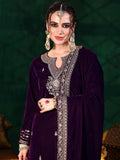 Libas Women'S Velvet Embroidered Kurta Set (48816O_Burgundy_Xs)