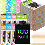 Fulmoon 100 Pack Scratch Note Pads for Kids, Scratch Notebooks Bulk Scratch Note Pads Rainbow Art Paper Goody Mini Coloring Book