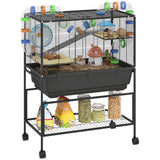 PawHut Hamster Cage with Deep Tray, 3 Tier Rolling Rat Cage with Storage Shelf, Big Exercise Wheel, Tube System, Hut, Platforms,