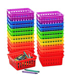 4E's Novelty 24 Pack Small Classroom Storage Baskets, Pack Bulk, Square 4.5 Sturdy Plastic Colorful Crayon & Pencil Container, O