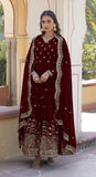 Wedani Georgette Anarkali Kurta Set With Dupatta For Women,Maroon,M,Georgette,Anarkali,