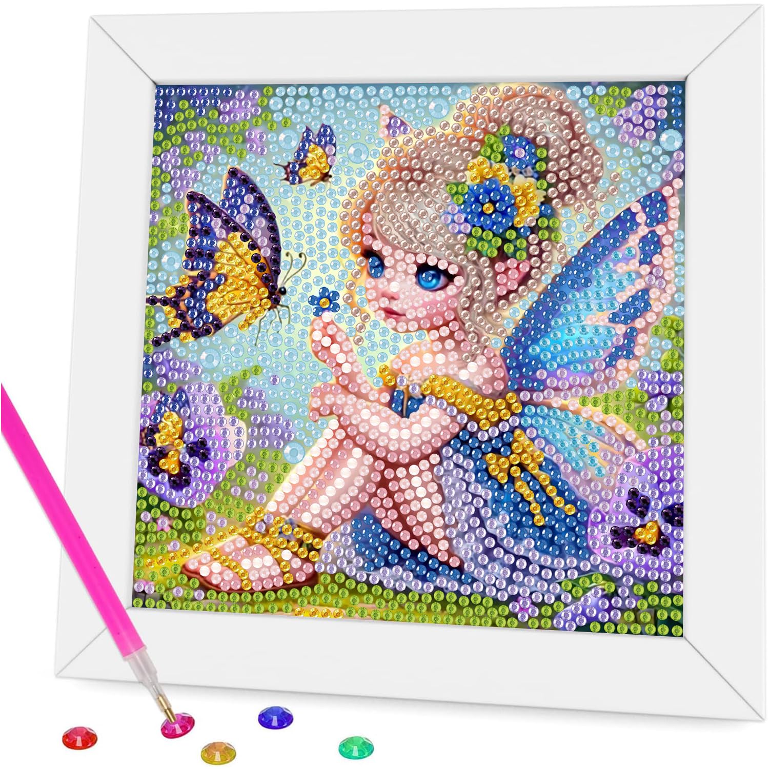 Aestalrcus Girl Diamond Art for Kids with Frame, Elf Girl Diamond Art Painting Kits for Kids Ages 4-12, Easy Crystal Gem Art Kit