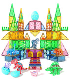 Asago Dinosaur Toys Magnetic Tiles Set - 2 Eggs, 2 Baby Dinos & 5 Large Dinosaurs for Kids 3-5, 105pcs Magnetic Building Blocks 