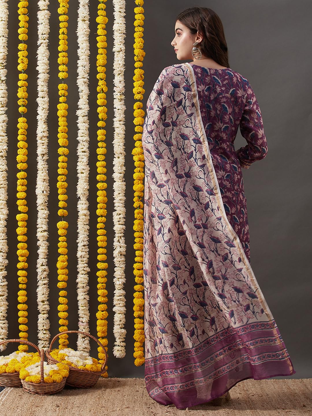 Gosriki Women'S Cotton Blend Straight Printed Kurta With Pant & Dupatta (Gopmata Pink-Gs_S_Pink_Small),Pink,,B0CP79ZTD9