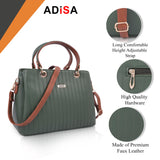 Adisa Texture Stripes Handbag Shoulder Bag For Women And Girls With Sling Belt (Dark Green),Dark Green,,B0DTZZBDQV