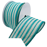 Morex Ribbon Wired Linen Spring Cabana Stripes Ribbon, 2.5 inches by 10 Yards, Teal, 7579.60/10-342
