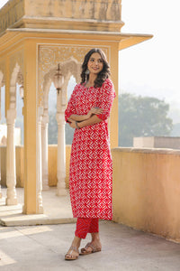 Gosriki Women'S Cotton Blend Straight Printed Kurta With Pant (Dravini Red-Bfv-Gs_Xl_Red_X-Large),Red,,B0CPXX23NP