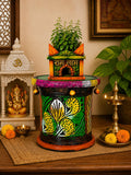 Wardan Store Hand Painted Tulsi Pot For Home Temple | Decorative Tulsi Vrindavan Planter | Traditional Tulsi Stand For Indoor Ou