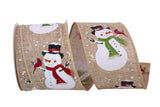Reliant Ribbon Glitter Snowman With Cardinal Linen Wire Edge Ribbon, 21/2 Inch X 10 Yards, Natural