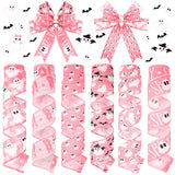 Wavyknot 6 Rolls Halloween Ghost Wired Edge Ribbon 2 Inch x 30 Yards Halloween Ghost Ribbon for Wreaths Pink for Floral Bow Maki