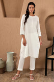 W For Woman Ecru Solid Cotton Blend Regular Kurta With Embroidery White M