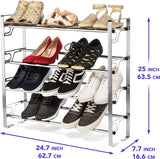 4-Tier Adjustable Expandable Freestanding Shoe Rack with Slide-N-Adjust, Chrome Finish