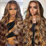 Shciyair Honey Blonde Ombre Lace Front Wig Human Hair 200 Density 26 Inch 13x4 HD Lace Front Wigs Human Hair Pre Plucked HD Lace