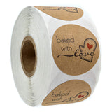 1.5 Round Natural Brown Kraft Baked with Love Stickers / 500 Labels Roll/Homemade with Love Craft Stickers/Made in The USA