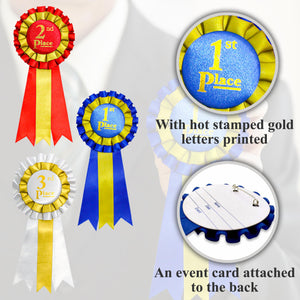Premium Award Ribbons Blue,Red,White - 1st, 2nd, 3rd Place - 1 Set (3 Ribbons) - First Second Third Place Winner Ribbons