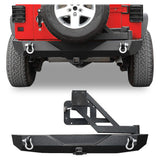 LEDKINGDOMUS Rear Bumper with Tire Carrier and 2 Hitch Receiver Compatible with 07-18 Jeep Wrangler JK JKU Rubicon Sahara Sports