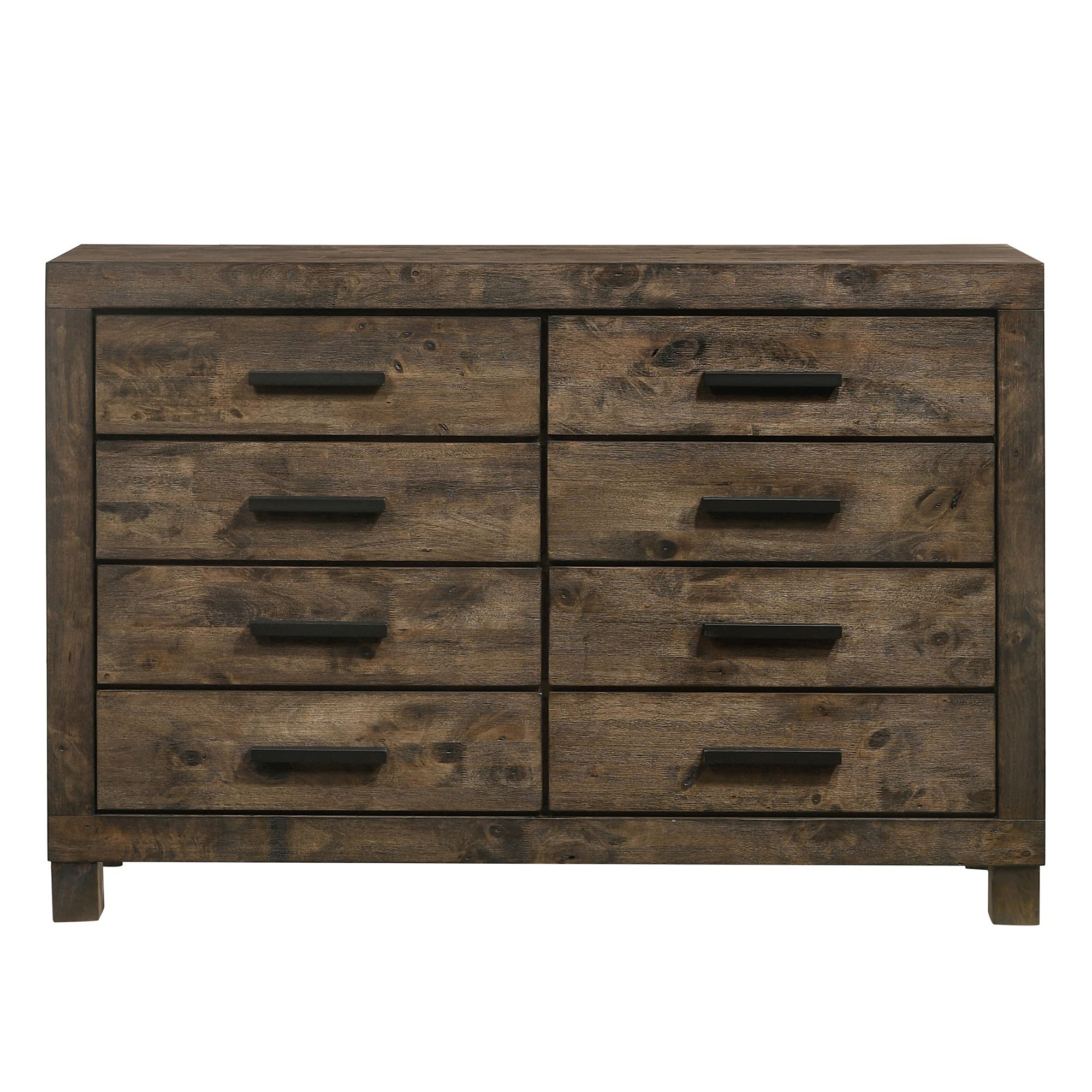 Benjara Wooden Dresser With 8 Drawers And Grain Details, Brown