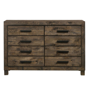 Benjara Wooden Dresser With 8 Drawers And Grain Details, Brown