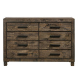 Benjara Wooden Dresser With 8 Drawers And Grain Details, Brown