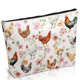 Luvsweets Chicken Lovers Gifts Makeup Bag Floral Chicken Cosmetic Bag with Zippers, Funny Farm Animal Gifts for Daughter Sister 