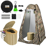 Thallike Portable Toilet with Tent, Privacy Pop Up Tent with LED Lights Camp Bathroom for Adults Outdoor Camping Travel Toilet T