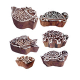 Ornate Pattern Tortoise and Fish Wood Block Stamps (Set of 6)