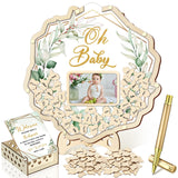 Wenqik 63 Pcs Green Leaves Baby Shower Guest Book Alternatives Set Baby Shower Decorations with Photo Frame Sonogram Frame Keeps